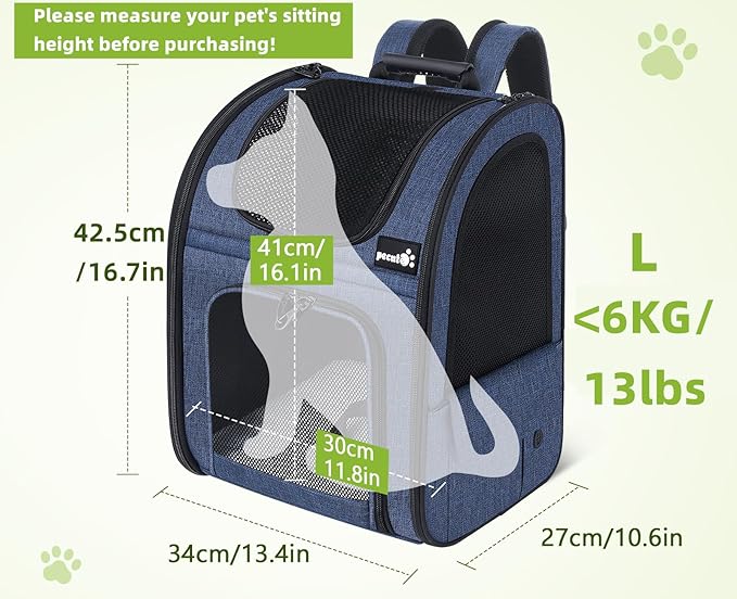 Pecute Pet Carrier Backpack, Dog Carrier Backpack, Expandable with Breathable Mesh for Small Dogs Cats Puppies, Pet Backpack Bag for Hiking Travel Camping Outdoor Hold Pets Up to 17 Lbs-Mewly Pet