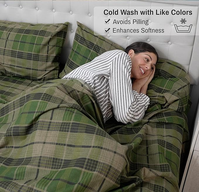 RUVANTI Flannel Sheets King Size - 100% Cotton Brushed King Size Sheets Set - Deep Pockets 16 Inches Bed Sheets - All Seasons Breathable & Extra Soft - Warm & Cozy, 4 Piece, DNA Plaid