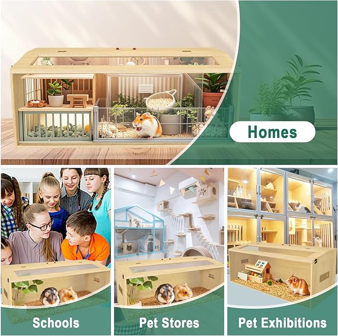 Large Hamster Cage 48", Top Opening Lockable Roof, Gerbil Cage with Ventilation Window, Dwarf Hamster Cages and Habitats, Chewproof Syrian Hamster Habitat Enclosure, (Wooden, 48" L x 20" W x 20" H)-Mewly Pet
