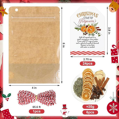 6 Pack Christmas Potpourri Simmer Pot Kit Christmas Stovetop Potpourri with Apple, Orange, Cinnamon and Illicium Verum Air Freshener Sachet for Xmas Home Fragrance Housewarming Hostess Gifts