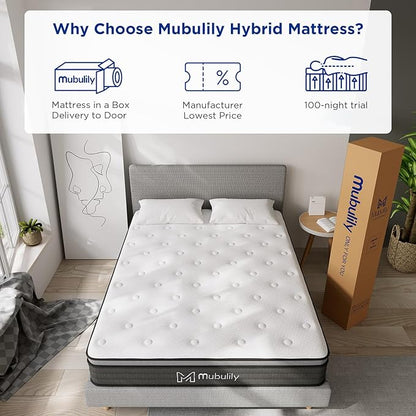 Full Size, 8 Inch Hybrid Full Size,Hybrid Mattress in a Box with Independent Spring, Soft and Comfortable Medium Firm Mattress,Cooler Sleep with Pressure Relief and Support