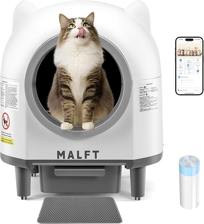 Automatic Cat Litter Box 90L –Self-Cleaning Cat Litter Box, Smart APP Monitoring, Safety Sensors, Low-Noise Cleaning, Large Capacity for Multiple Cats (Includes Mat & Waste Bags)-Mewly Pet