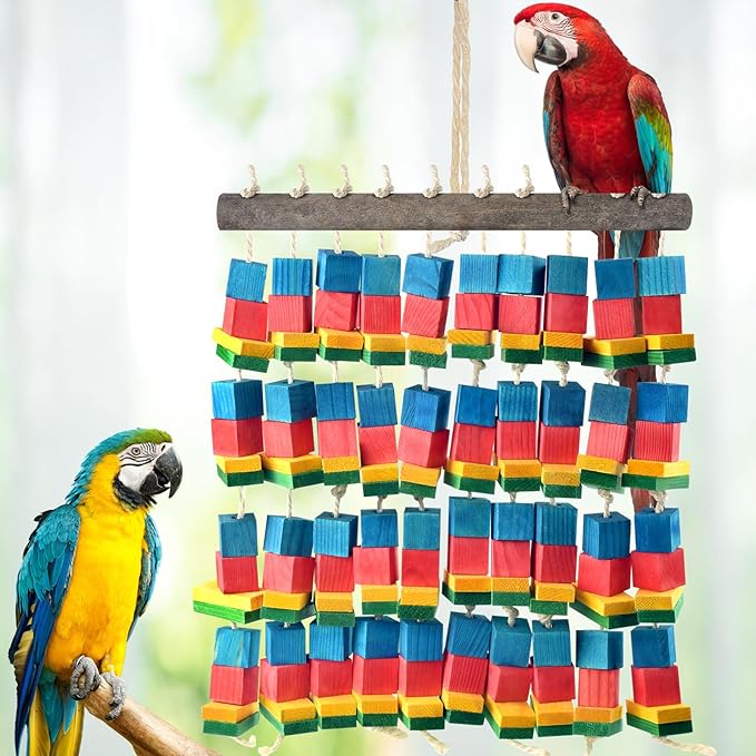 Extra Large Bird Toys, 21.6inch XL Macaw African Grey Parrot Chewing Toys, Natural Wooden Block Knots Tearing Toy Parrot Cage Accessories for Big Birds-Mewly Pet