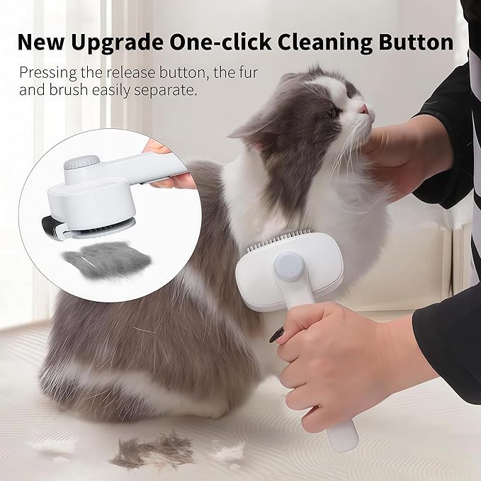 Marchul 2-in-1 Cat Grooming Brush, Cat Brushes with Release Button & Deshedding Dematting Rake, Grooming Comb Tool for for Long or Short Haired Pets, Reduce Shedding, Remove Knots and Massage, White-Mewly Pet