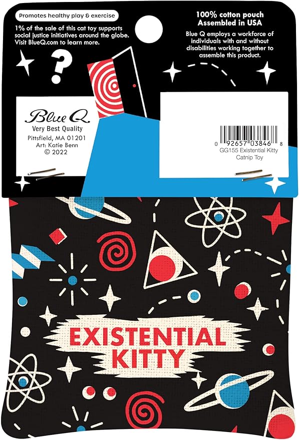 Blue Q Existential Kitty Catnip Cat Toy. Premium Organic Catnip Grown in The USA, 100% Cotton Pouches, Kitty Graphics Sure to Delight Every Cat-Keeper.-Mewly Pet