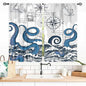 Nautical Curtains, Coastal Old Pirate Map Sailboat Compass Anchor Vintage Ocean Kraken Octopus Tentacles Blue Marine Window Drapery Treatment for Bedroom Living Room Kitchen Bathroom, 55x39 Inch