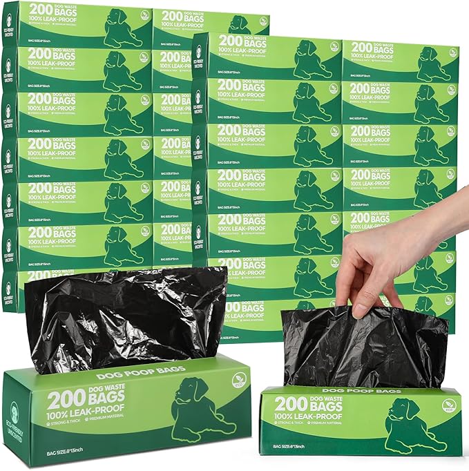 Harloon 6000 Counts Dog Poop Waste Bags 30 Rolls Extra Thick Strong Leak PET Proof Bags Disposable Bulk Universal Doggy Roll Waste Box for Puppy Outdoor Walking Travel(Black,12 x 8 Inches)-Mewly Pet