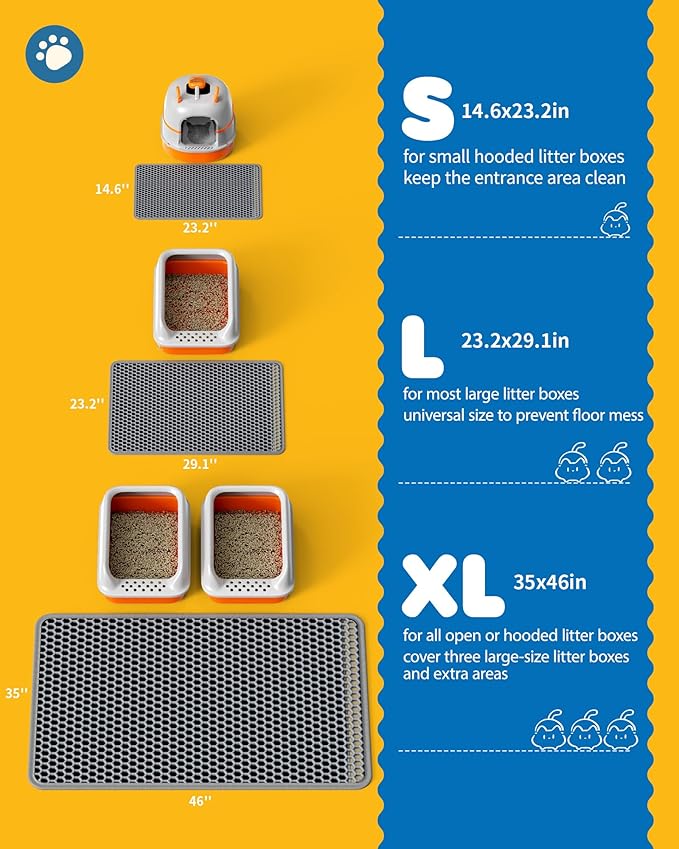 Cat Litter Mat - 23.2'' x 14.6'' Small Litter Trapping Mat, Easy to Clean Litter Box Mat, Waterproof, Urine-Proof, Non-Slip Kitty Litter Mats for Floor, Grey-Mewly Pet