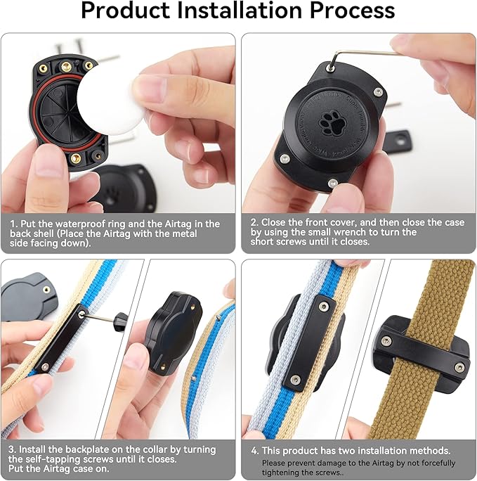IPX8 Waterproof Dog Collar Holder for Airtag [Metal Back Plate] Ultra-Durable Dog & Cat Collars Mount for AirTag, Suitable for All Widths of Collars (1 Pack)-Mewly Pet