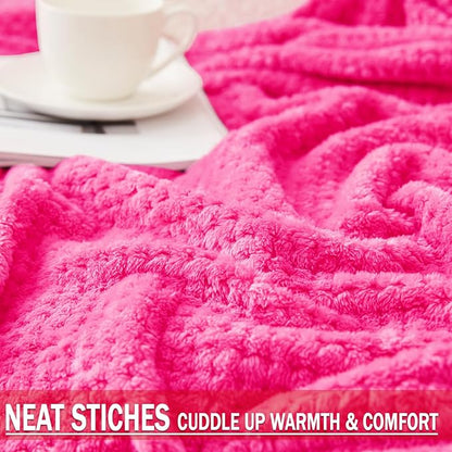 Exclusivo Mezcla Fleece Bed Blanket King Size, Super Soft and Warm Blankets for Couch, Sofa and Bed Waffle Textured, Cozy, Fuzzy and Lightweight (Hot Pink, 90x104 Inches)