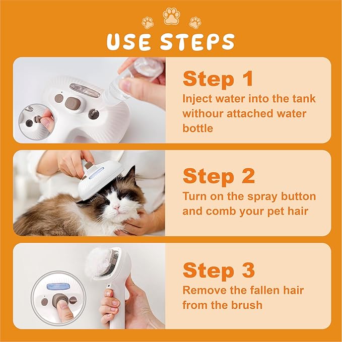 Cat Steam Brush, Dog Brush for Shedding, Pet Spray Hair Removal Comb, Pet Grooming Brush for Short & Long Haired Dogs & Cats,Spritz Defur Comb with Waterless Shampoo (White)-Mewly Pet