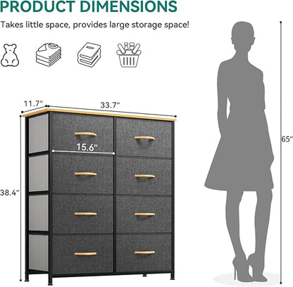 YITAHOME Fabric Dresser with 8 Drawers - Tall Storage Dresser, Chest of Drawers for Closet, Living Room, Hallway, Closets - Sturdy Steel Frame, Wooden Top & Easy Pull Fabric Bins