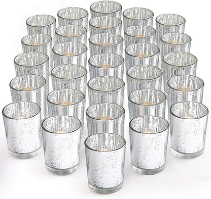 LETINE Silver Votive Candle Holders Set of 36 - Speckled Mercury Silver Glass Candle Holder Bulk - Ideal for Halloween & Thanksgiving Decorations Indoor，Wedding Centerpieces，Home Decor