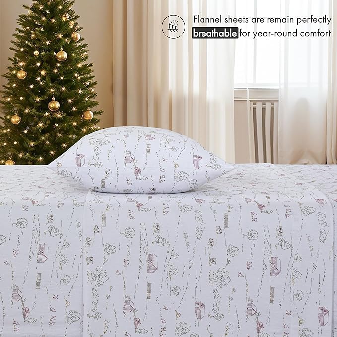 RUVANTI Flannel Sheets Twin Size - 100% Cotton Double Brushed Twin Sheets Set, Deep Pockets 16 Inches, All Seasons Breathable & Extra Soft Bed Sheets, Warm & Cozy, 3 Piece, Rustic Homestead