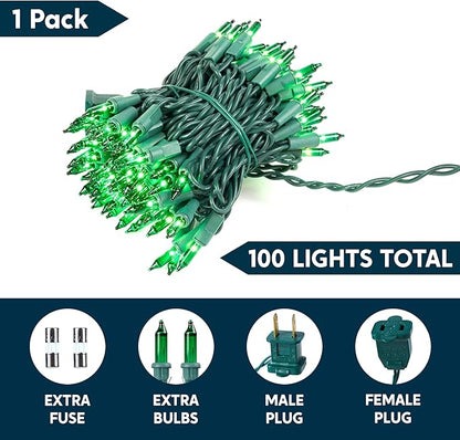 Joiedomi Green Christmas String Lights,100 Count 22.3FT Christmas Fairy Tree Lights Plug in for Indoor Outdoor Xmas Decorations Patio Holiday Theme Party Yard House,Green Wire