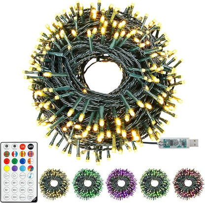 Christmas String Lights 150 LED, APP adjusts brightness change speed, with remote adjustable RGB decorative lights, used for decorations Christmas Trees, Patios, Weddings, Parties，holiday decorations
