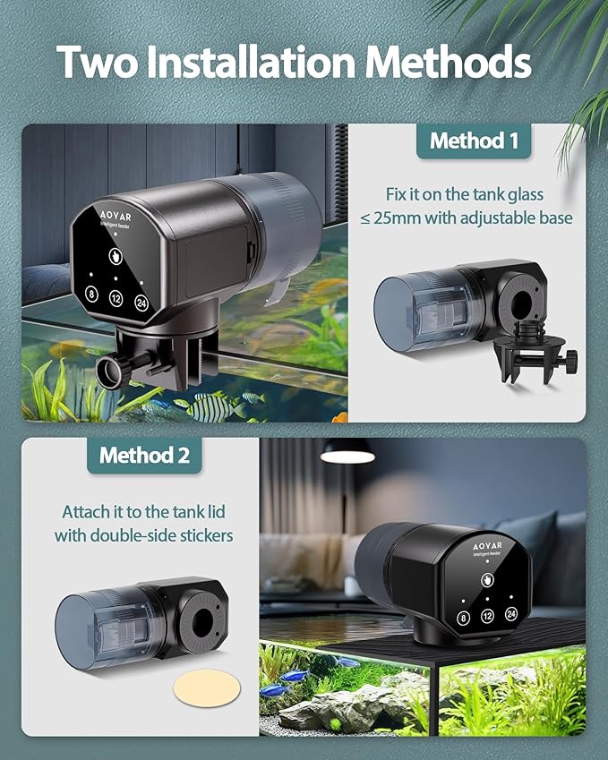 Automatic Fish Feeder Dispenser for Aquarium: 200ml Large Capacity Auto Feeders for Small Tank Turtle Betta Koi - Battery Food Feeding Timer for Flakes Pellet Vacation Weekend Day-Mewly Pet