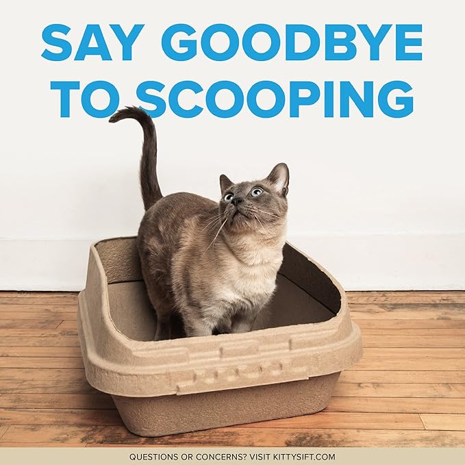 Kitty Sift (Set of 1 Litter Box, 3 Sifting Liners, & 1 Shield) Sustainable, Clean, Sifting, Disposable Cat Litter Box with Shield - Large, 5-Set Kit-Mewly Pet