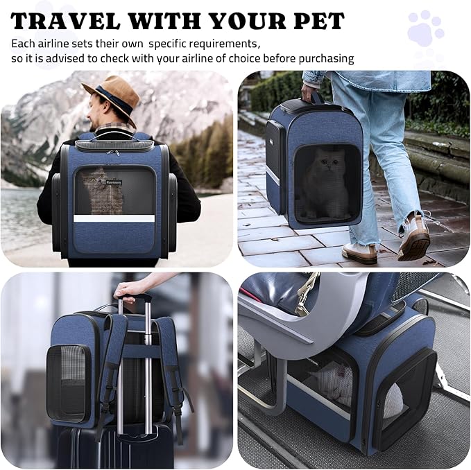 Pawtners Dog Backpack Carrier Dog Carrier with Anti-Scratch Mesh with Great Ventilation, Large Pet Carrier Backpack for Small Dogs & Large Cats, Foldable Designed Pet Backpack Perfect for Travel-Mewly Pet