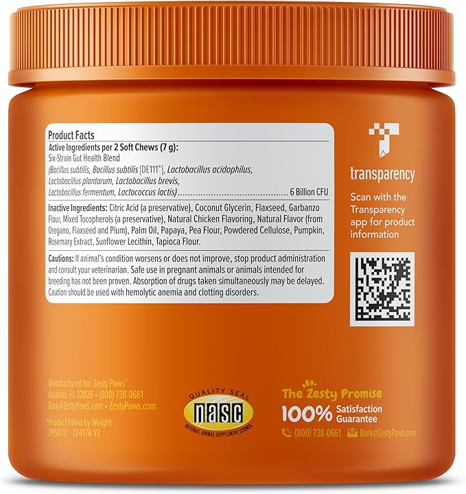 Zesty Paws Probiotics for Dogs, Digestive Enzymes Gut Flora, Digestive Health, Diarrhea & Bowel Support, DE111, Dog Probiotics Soft Chew for Pet Immune System, Chicken, 90 Ct-Mewly Pet