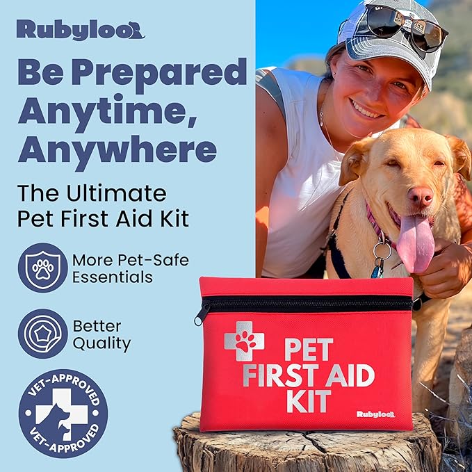 Dog First Aid Kit for Hiking & Travel - Vet Approved Emergency Supplies - Pet First Aid Kit Guide, Tick Remover, Thermal Blanket & More - Compact Dog Hiking Gear for Camping, Hunting, Backpacking-Mewly Pet