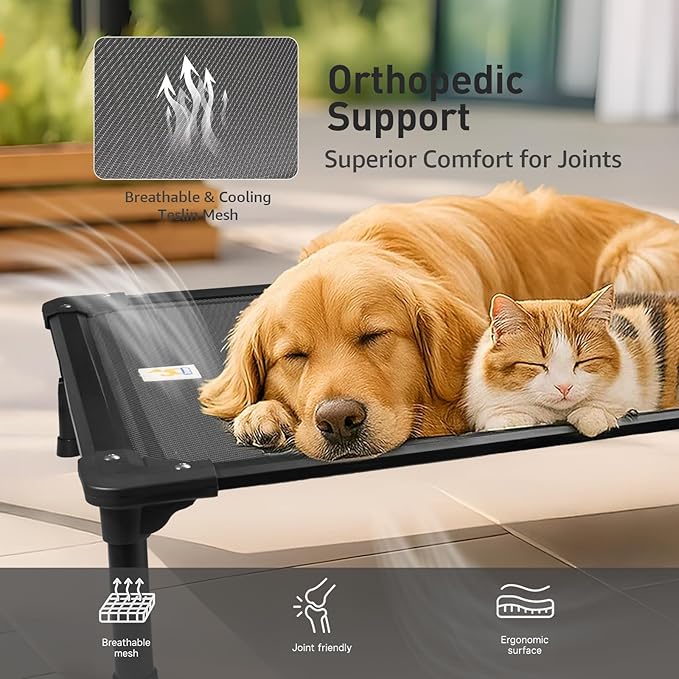 Sytopia 47'' Outdoor Elevated Dog Bed for Extra Large Dogs, Chew-Proof Pet Camping Raised Cot with Breathable Mesh - Durable Frame, Cooling Hammock Bed, Non-Slip Feet, Waterproof, Easy Clean-Mewly Pet