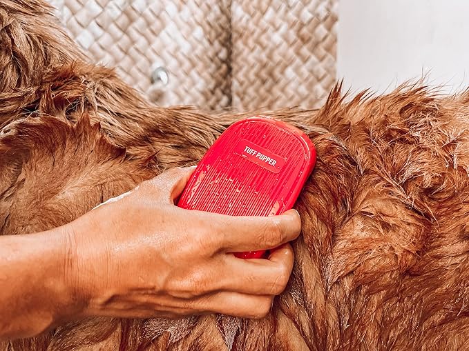 Tuff Pupper Dog Bath Brush, Silicone Pet Hair Remover Brush for Shampooing & Massaging Dogs, Dog Washing Brush with Soft Rubber Bristles Gently Removes Loose & Damaged Fur-Mewly Pet