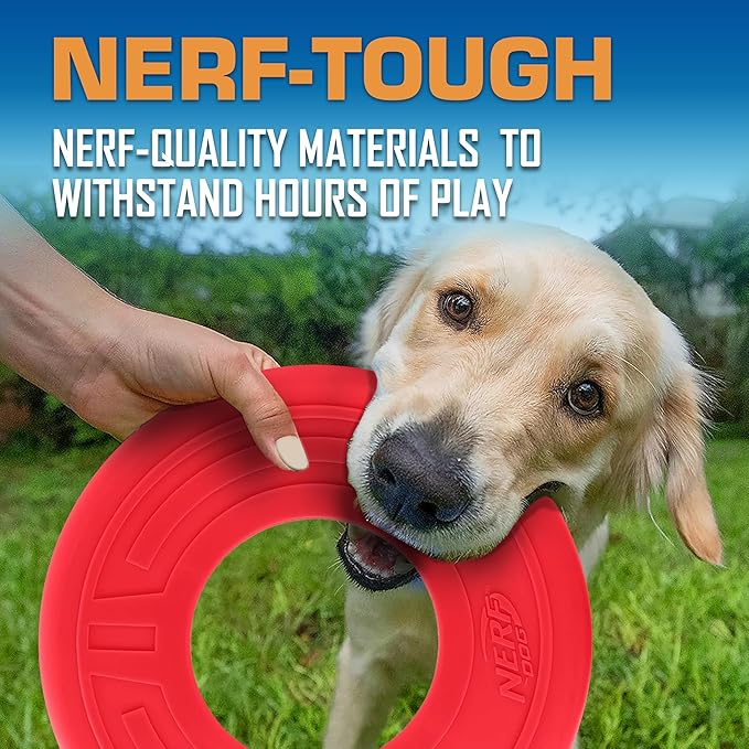 Nerf Dog Atomic Flyer Outdoor Dog Toy, 10 Inch Flying Disc Dog Fetch Toy, Rubber Dog Toy for Medium Dogs and Large Dogs, Red-Mewly Pet