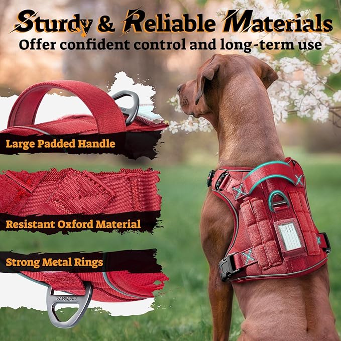 rabbitgoo Dog Harness Small Sized No Pull, Tactical Service Pet Vest with Molle and Control Handle, Adjustable and Reflective Military Harness for Easy Walking and Training, Red, S-Mewly Pet