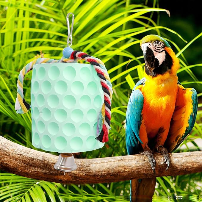 Oooct Extra Large Bird Chewing Toy, Parrot Beak Grinding Calcium Stone with Bells, Bird Cage Accessories, Cage Toys for Cockatiel Parakeet Parrot Budgies Rat Hamster Chinchilla Rabbit Bunny Green-Mewly Pet