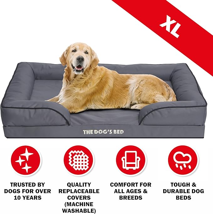 The Dog’s Bed, Orthopedic Standard Foam Waterproof Dog Bed with Standard Support, XL Grey with Black Trim, Waterproof, Supportive Dog Bed with Replaceable Covers, Veterinary Approved-Mewly Pet