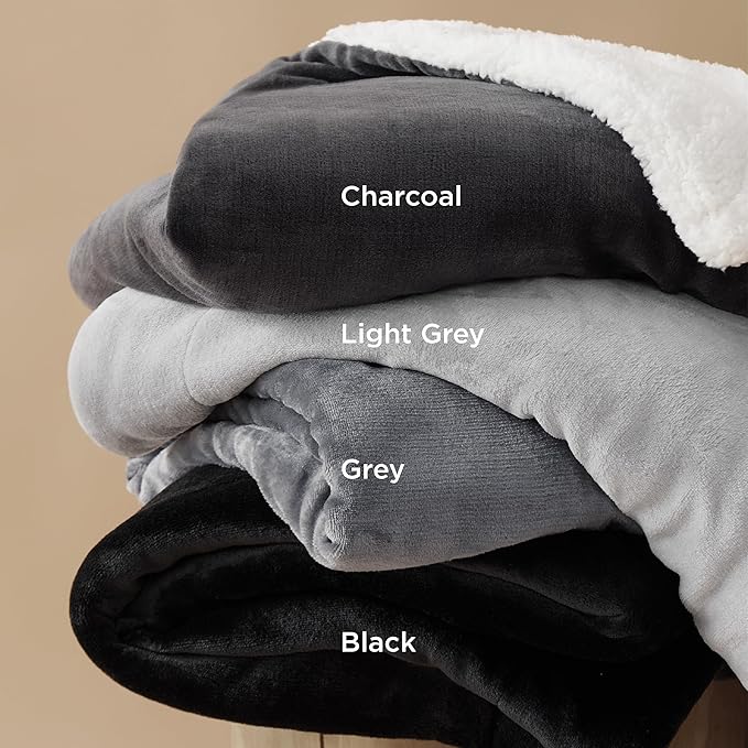 Bedsure GentleSoft Sherpa Fleece Throw Blanket Twin Size for Couch - Thick and Warm Throw for Women and Men, Soft Fuzzy Plush Twin Blanket for Winter, Charcoal, 60x80 Inches