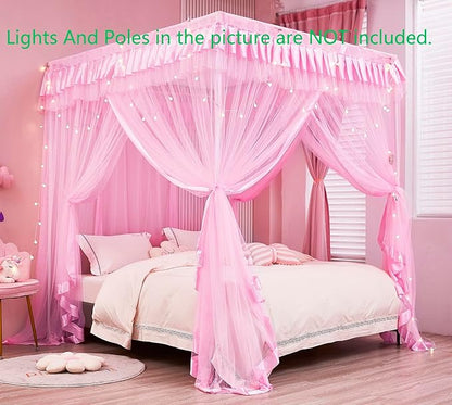 Mengersi Bed Canopy for Girls,Canopy Bed Curtains Canopy for Bed Drapes,Princess Bed Curtains Birthday Present Girls Room Decor,Pink