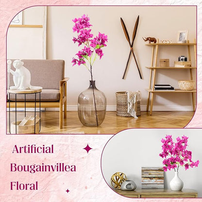 30 Pack Artificial Bougainvillea Floral 38" Silk Long Stem Bougainvillea Plants Hanging Table Centerpiece for Home Wedding Indoor Outdoor Decorations (Rose Purple)