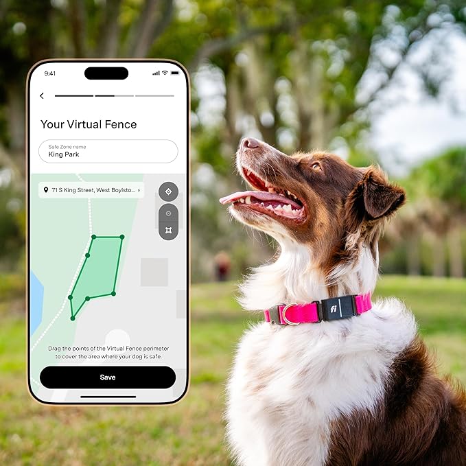 New Fi Series 3+ Smart Dog Tracker Collar – AI GPS for Dogs, Health & Behavior Monitor, Virtual Fence, Escape Alerts, Waterproof, Apple Watch Compatible 12Mo Membership Included-Mewly Pet