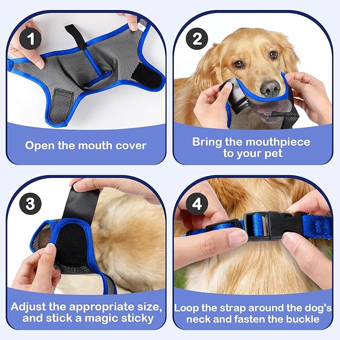 Dog Muzzle, Soft Air Mesh Muzzle for Small Medium Large Dogs Anti Biting Barking Chewing Scavenging, Breathable Adjustable Loop Pets Muzzle with Front Opening Design Allows Panting Drinking (Blue,XL)-Mewly Pet