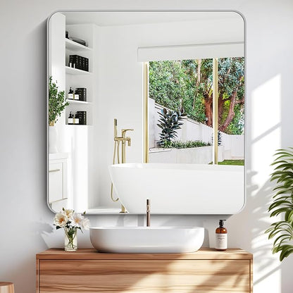 42" x 42"Bathroom Mirror, Silver Wall Mirror with Metal Frame, Decorative Rectangular Vanity Mirror for Bedroom Bathroom Living Room Entryway (Horizontal/Vertical)