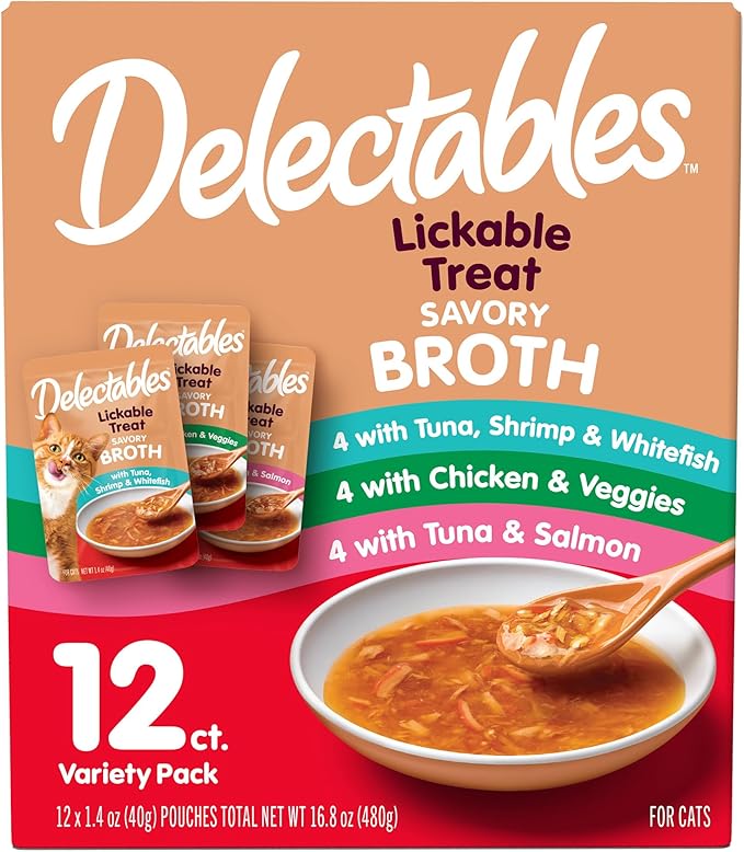 Delectables Savory Broths Lickable Wet Cat Treat Variety Pack, 12Count(Pack of 1)-Mewly Pet