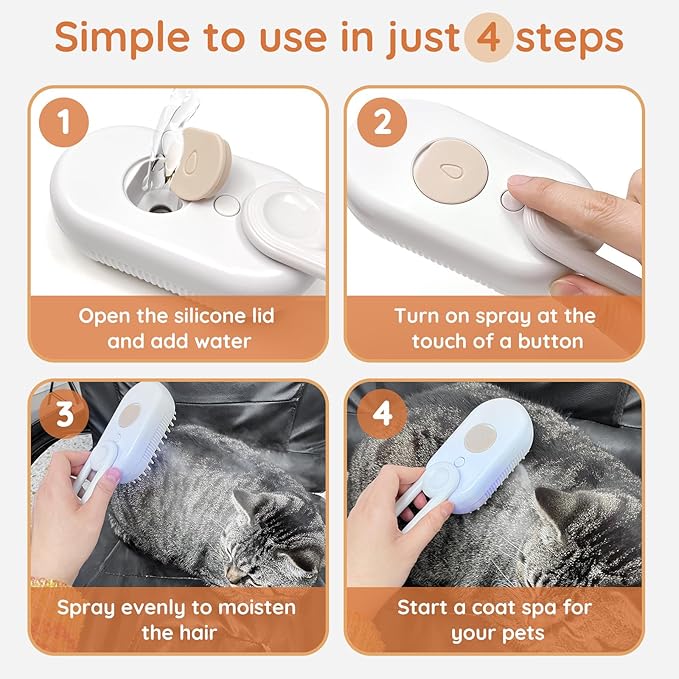 GKZ Cat Steam Brush, 3 in 1 Pet Comb for Massage, Cleaning, Shedding and Combing, Electric Mist to Prevent Flyaways for Home, Dogs and Cat Lovers - White-Mewly Pet
