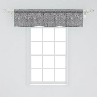 Ambesonne Aztec Window Valance Pack of 2, Pattern of Symmetric Tribal Inspired Streaks and Motifs in Greyscale Tones, Rod Pocket Curtain Valances for Kitchen Bedroom, 54" X 12", Pale Grey and Dimgray