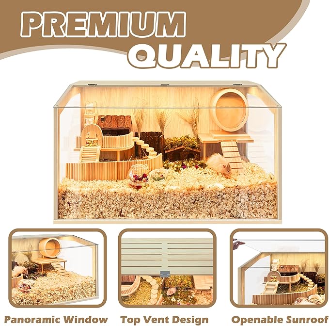 Prolee Hamster Cage Chewproof, Large Hamster Cage Guinea Pig Cages Openable Top with Acrylic Sheets Solid Built, 24"-Mewly Pet