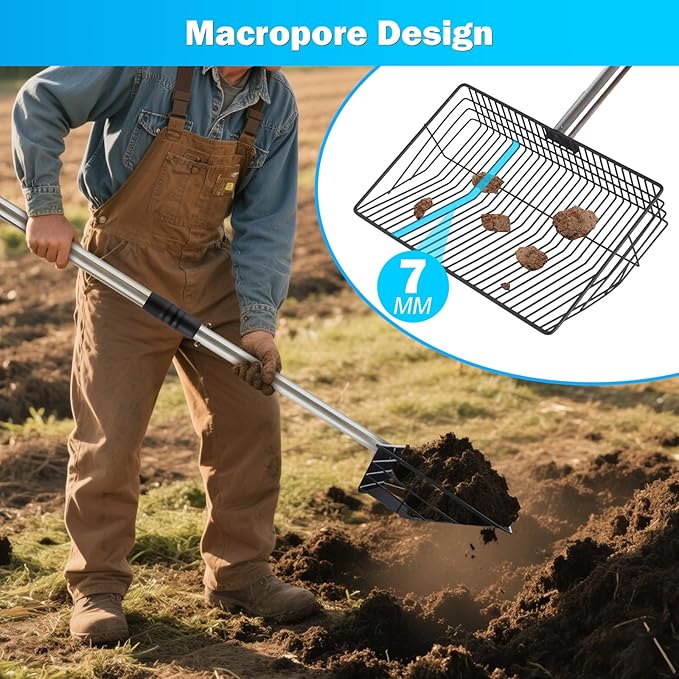 10 inch Large Chicken Poop Scooper,4 in1 Chicken Coop Poop Shovel,Adjustable 32" to 67" Stainless Steel Chicken Coop Scoop,Litter Sifting Shovel Poop Scooper for Chicken Coop Pet Waste-Mewly Pet