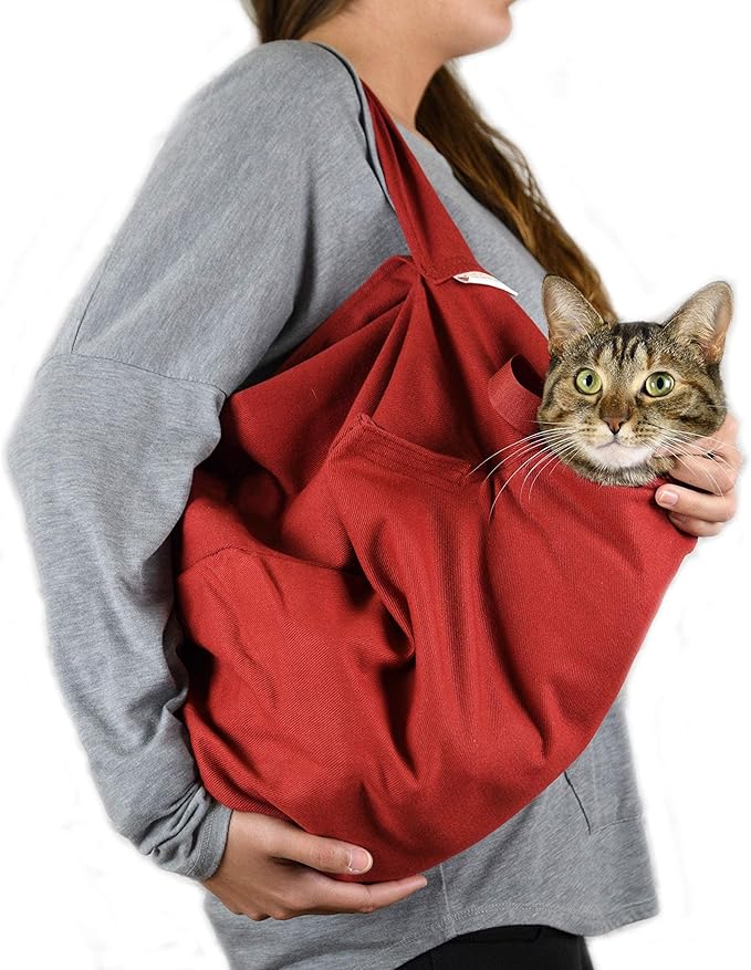 Cozy Comfort Carrier - Small Soft Red Cat Carrier and Cat Restraint Bag for Nail Trimming, Vet Visits, Medication Administration, Dental Care, and Travel-Mewly Pet