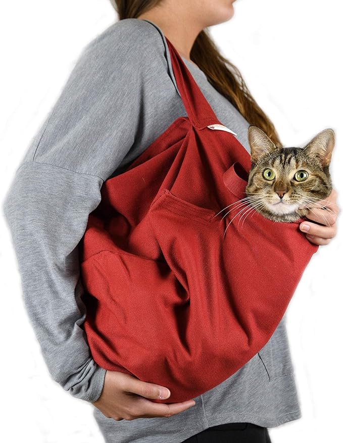 Cozy Comfort Carrier - X-Small Soft Red Cat Carrier and Cat Restraint Bag for Nail Trimming, Vet Visits, Medication Administration, Dental Care, and Travel-Mewly Pet