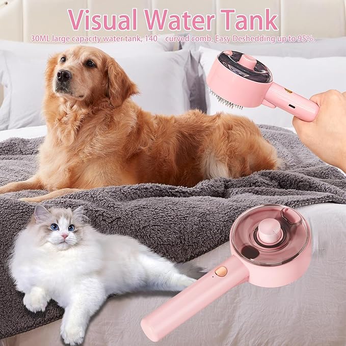 Cat Steam Brush For Shedding, Steamy Dog Grooming Brush With 2-Speed Spray, Blue Light And Release Button, Rechargeable Water Pet Hair Brushes Wet Self Cleaning Spa Comb-Mewly Pet