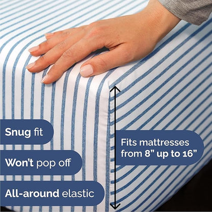 Cal King 6 Piece Sheet Set - Comfy Breathable & Cooling - Soft Hotel Luxury Bedding Set w/ 8-16 Inch Deep Pockets - 1 Flat & 1 Fitted Sheet & 4 Pillowcases - Wrinkle Free & Easy Care - Blue Stripes 2