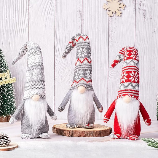 Gnome Christmas Ornaments, Handmade Swedish Tomte Gnomes Plush Scandinavian Santa Elf Table Ornaments Christmas Decoration Home Decor (Wool Snowflake, Set of 3)