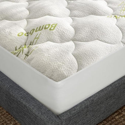 California King Air Mattress Pad, Thick Quilted Mattress Topper Cal King, Soft Breathable and Noiseless Down Alternative Fiber Pillow Top Mattress Cover with Deep Pocket Fits Up to 23 Inch Mattress