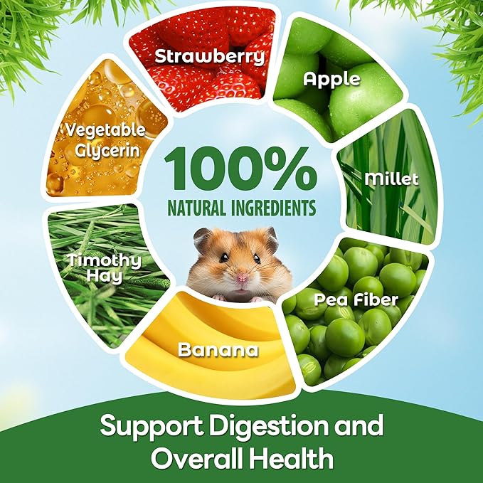 TEEWY 4PCS Guinea Pig Chew Toys, Prevent Teeth Overgrowth, Natural Vegetables and Timothy Grass, Hamster Chew Toys, Guinea Pig Toys, Chinchilla Toys, Grass Patch & Flowers-Mewly Pet