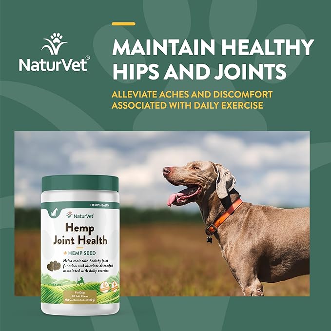 NaturVet Hemp Joint Health, Joint Care Support Supplement for Dogs, Soft Chews, 60ct Made in The USA-Mewly Pet